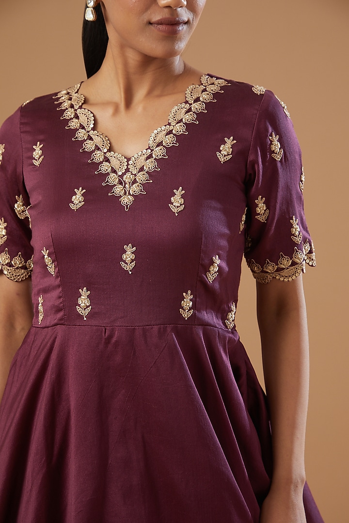 Wine Raw Silk Embroidered Co-Ord Set by House Of Jamoti at Pernia's Pop Up Shop
