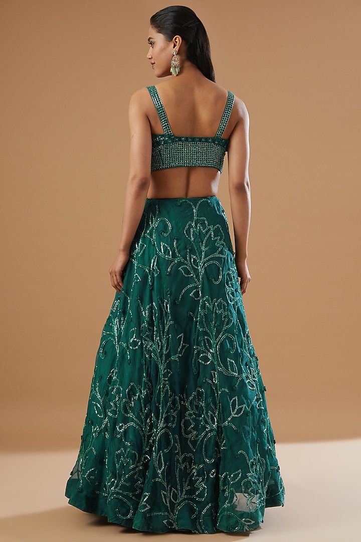 Green Pure Organza Embellished Wedding Lehenga Set by House Of Jamoti at Pernia's Pop Up Shop
