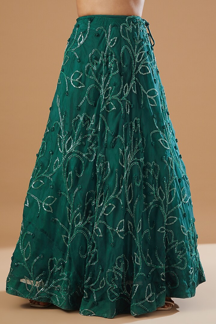 Green Pure Organza Embellished Wedding Lehenga Set by House Of Jamoti at Pernia's Pop Up Shop