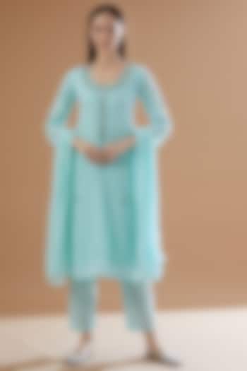 Mint Pure Cotton Embroidered Kurta Set by House Of Jamoti at Pernia's Pop Up Shop