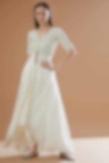 White Assam Silk Embroidered Party Wear Gown by House Of Jamoti at Pernia's Pop Up Shop