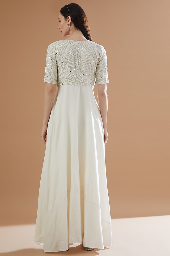 White Assam Silk Embroidered Party Wear Gown by House Of Jamoti at Pernia's Pop Up Shop