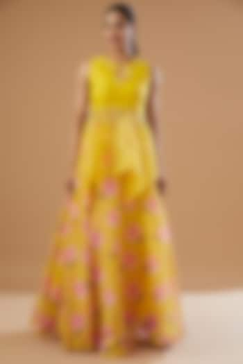 Yellow Organza & Cotton Skirt Set by House Of Jamoti at Pernia's Pop Up Shop