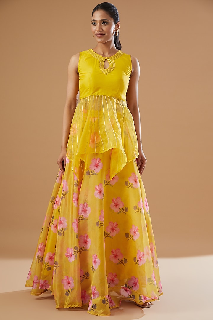 Yellow Organza & Cotton Skirt Set by House Of Jamoti at Pernia's Pop Up Shop