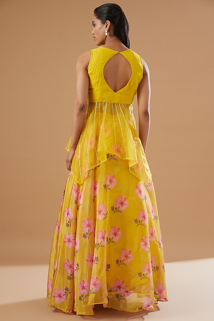 Yellow Organza & Cotton Skirt Set by House Of Jamoti at Pernia's Pop Up Shop