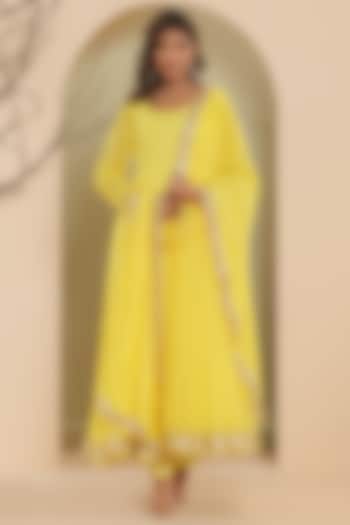 Yellow Georgette Bandhani Anarkali Set by House Of Jamoti