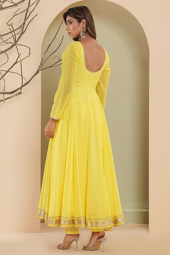 Yellow Georgette Bandhani Anarkali Set by House Of Jamoti at Pernia's Pop Up Shop