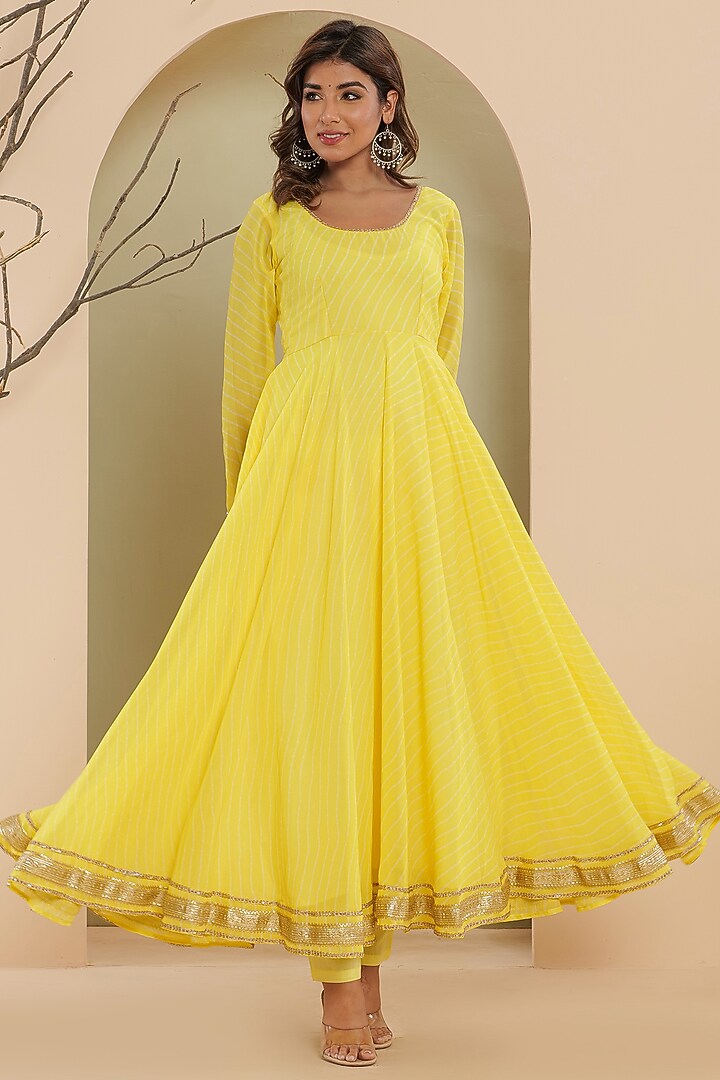 Yellow Georgette Bandhani Anarkali Set by House Of Jamoti at Pernia's Pop Up Shop
