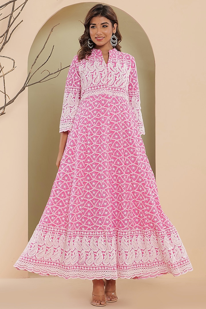 Pink Chikankari Anarkali Set by House Of Jamoti at Pernia's Pop Up Shop