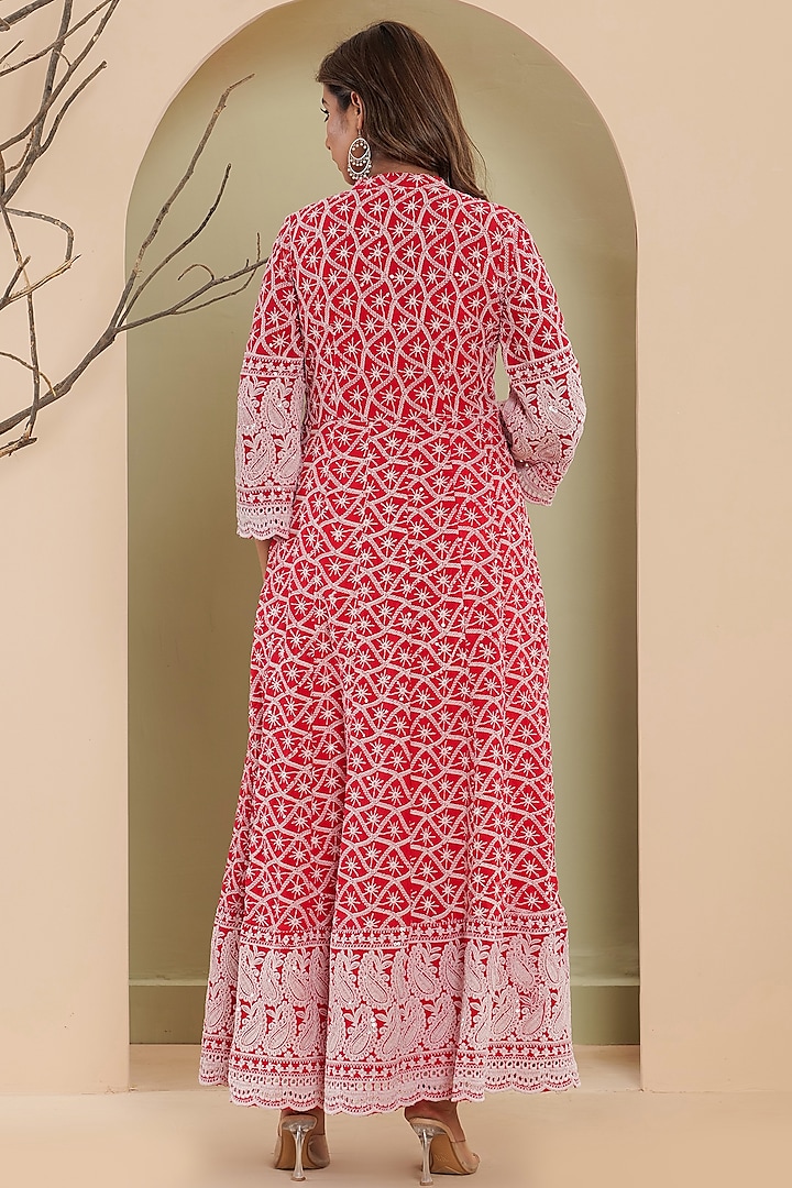 Red Chikankari Anarkali Set by House Of Jamoti at Pernia's Pop Up Shop