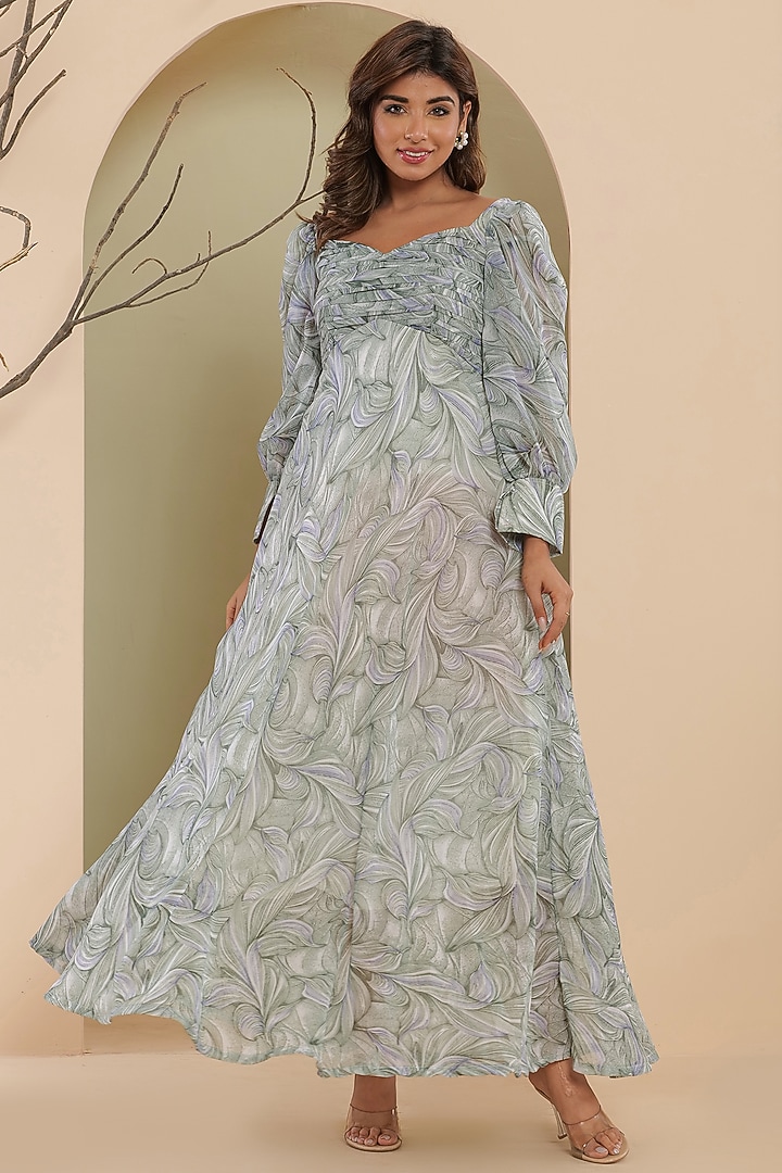Grey Georgette Floral Printed Pleated Maxi Summer Dress by House Of Jamoti at Pernia's Pop Up Shop