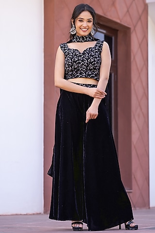Black Velvet Sharara Set by House Of Jamoti