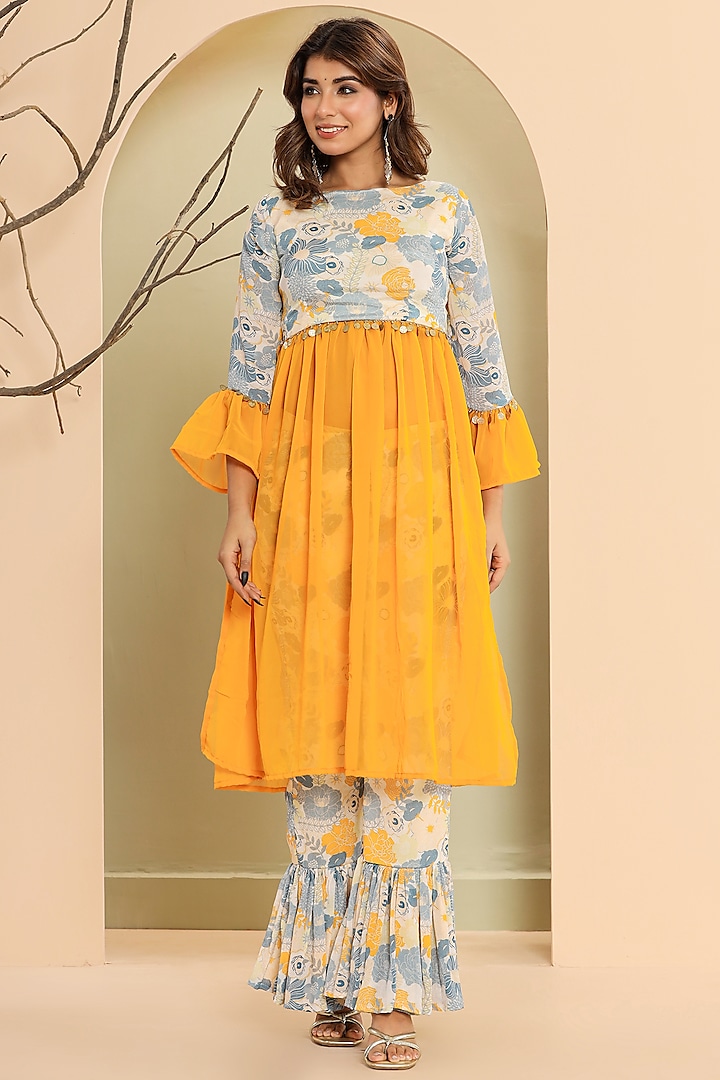 Yellow Chinon & Georgette Printed Kurta Set by House Of Jamoti at Pernia's Pop Up Shop