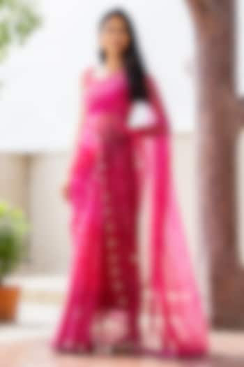 Pink Georgette Gota Patti Handwork Bandhej Festive Saree Set by House Of Jamoti at Pernia's Pop Up Shop
