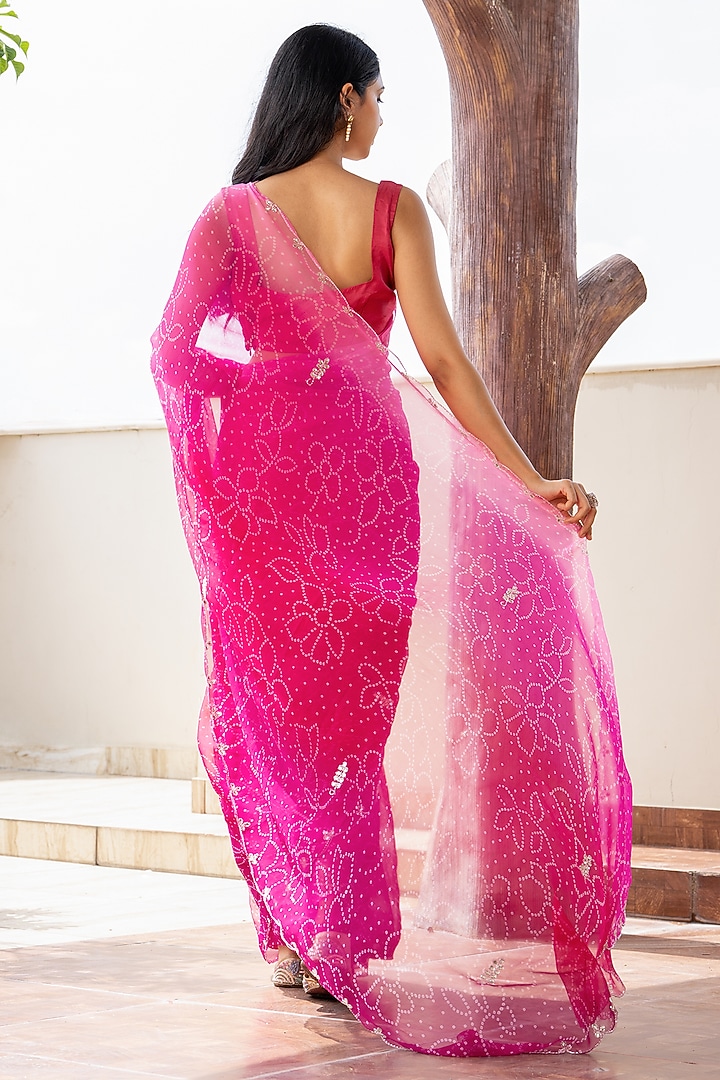 Pink Georgette Gota Patti Handwork Bandhej Festive Saree Set by House Of Jamoti at Pernia's Pop Up Shop