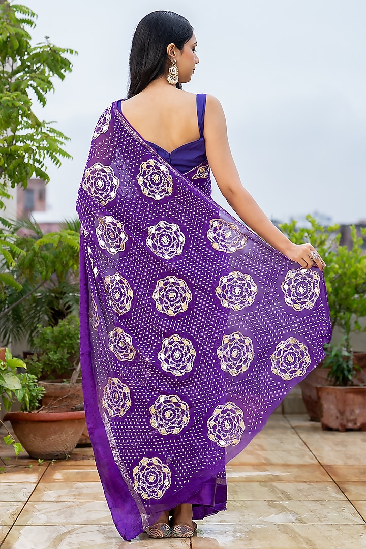 Blue Georgette Gota Patti Handwork Bandhej Festive Saree Set by House Of Jamoti at Pernia's Pop Up Shop