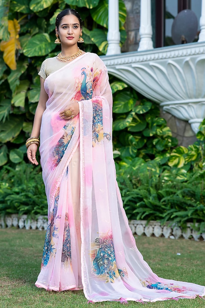 Pink Georgette Embroidered Festive Saree Set by House Of Jamoti at Pernia's Pop Up Shop