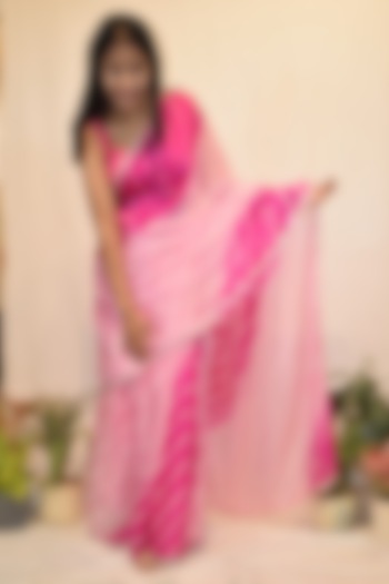 Pink & White Silk Tie-Dyed Festive Saree Set by House Of Jamoti at Pernia's Pop Up Shop