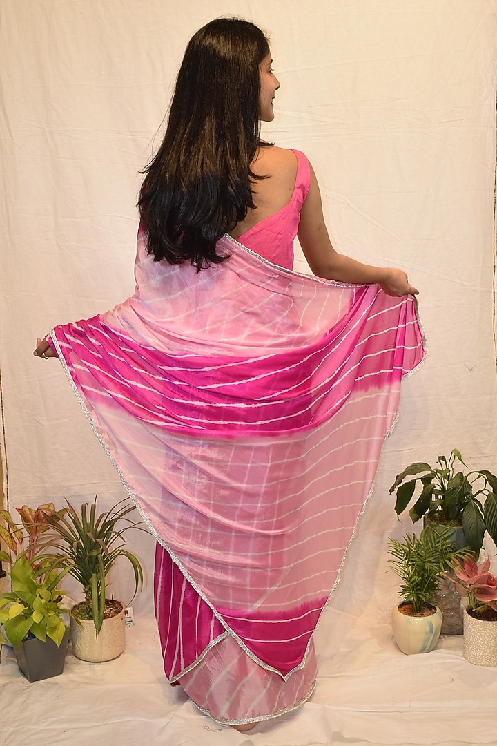 Pink & White Silk Tie-Dyed Festive Saree Set by House Of Jamoti at Pernia's Pop Up Shop
