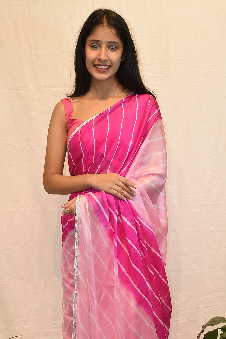 Pink & White Silk Tie-Dyed Festive Saree Set by House Of Jamoti at Pernia's Pop Up Shop