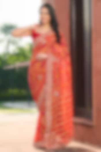 Red Viscose Rayon Printed Festive Saree Set by House Of Jamoti at Pernia's Pop Up Shop