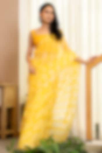 Yellow Organza Leheriya Printed Festive Saree Set by House Of Jamoti at Pernia's Pop Up Shop
