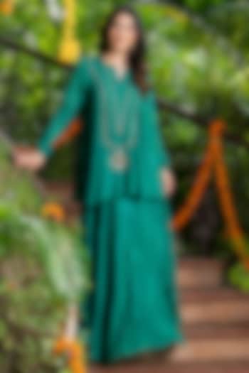 Emerald Green Chinnon Embellished Skirt Set by House Of Jamoti at Pernia's Pop Up Shop