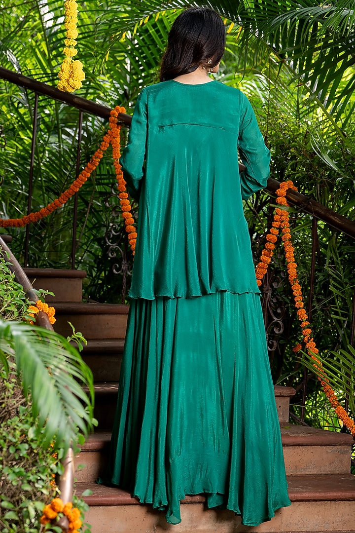 Emerald Green Chinnon Embellished Skirt Set by House Of Jamoti at Pernia's Pop Up Shop