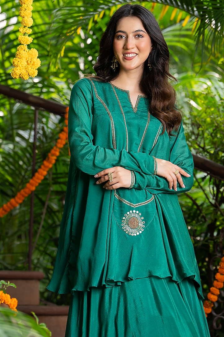 Emerald Green Chinnon Embellished Skirt Set by House Of Jamoti at Pernia's Pop Up Shop