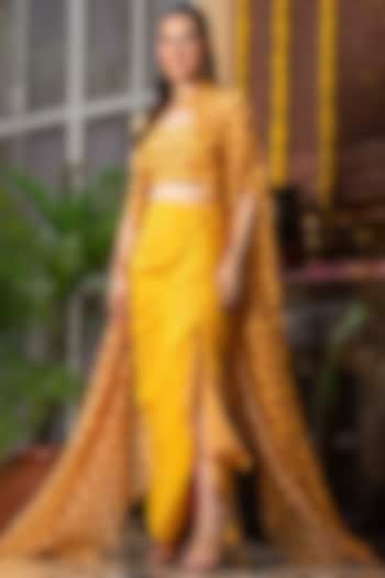 Yellow Crepe Printed Cape Set by House Of Jamoti at Pernia's Pop Up Shop