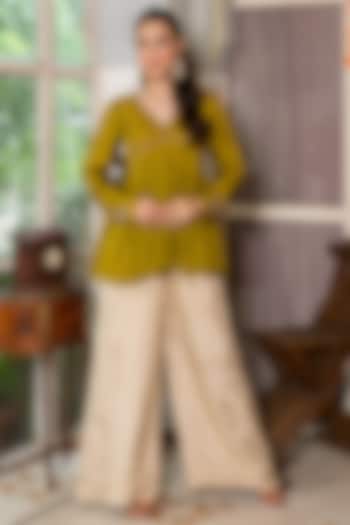 Olive & Ivory Upada Silk Co-Ord Set by House Of Jamoti at Pernia's Pop Up Shop