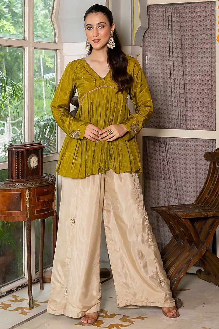 Olive & Ivory Upada Silk Co-Ord Set by House Of Jamoti at Pernia's Pop Up Shop