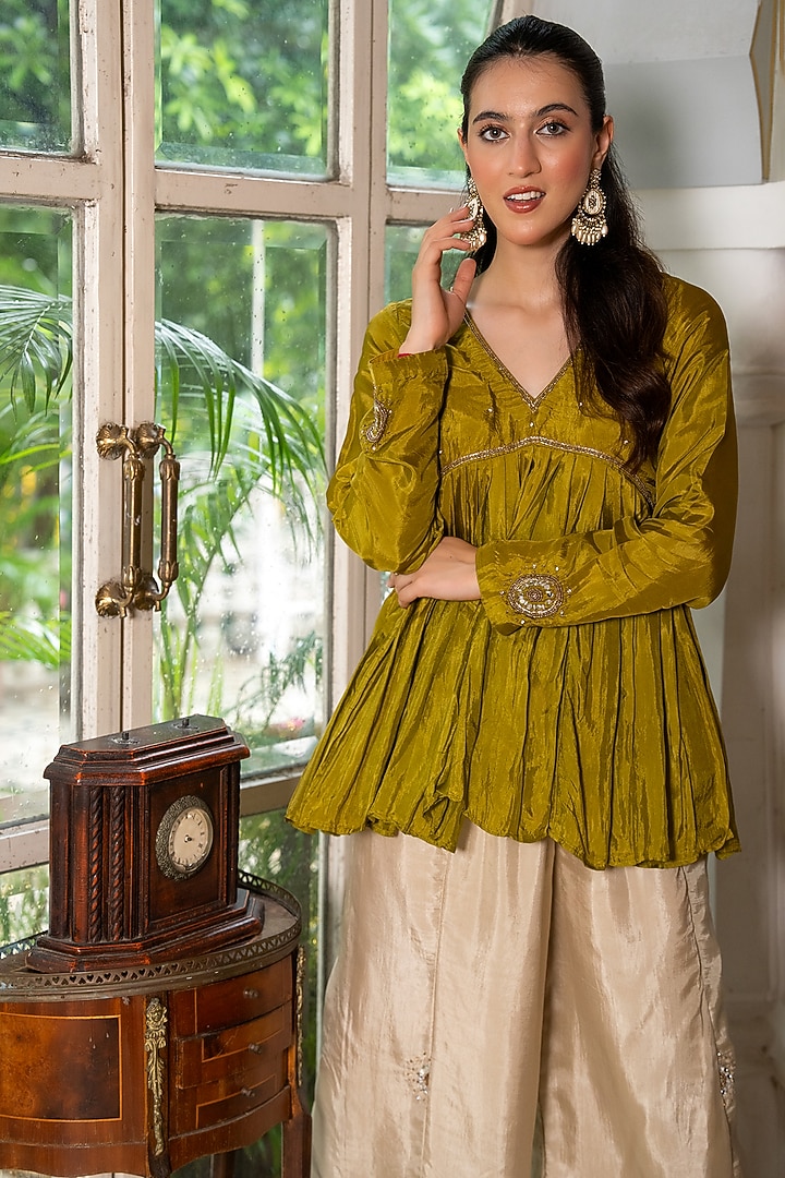 Olive & Ivory Upada Silk Co-Ord Set by House Of Jamoti at Pernia's Pop Up Shop