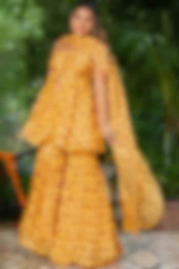 Yellow Organza Printed Sharara Set by House Of Jamoti at Pernia's Pop Up Shop