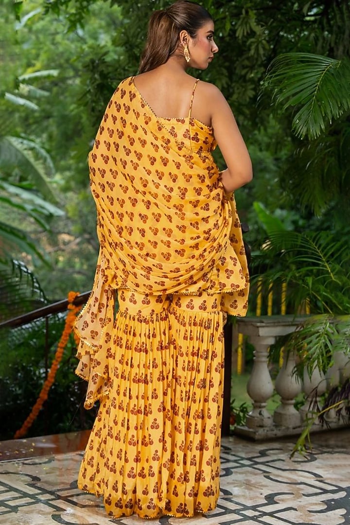 Yellow Organza Printed Sharara Set by House Of Jamoti at Pernia's Pop Up Shop