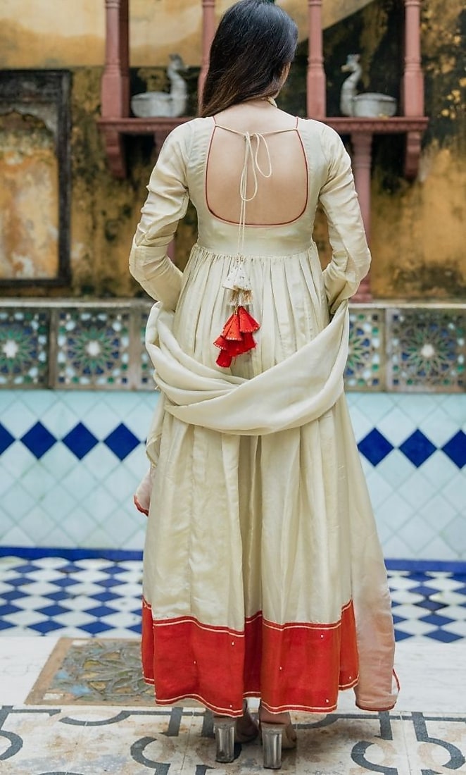 Ivory Tissue Embroidered Anarkali Set by House Of Jamoti at Pernia's Pop Up Shop