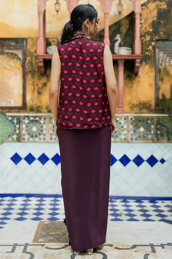 Wine Crepe & Organza Hand Embroidered Jacket Set by House Of Jamoti at Pernia's Pop Up Shop