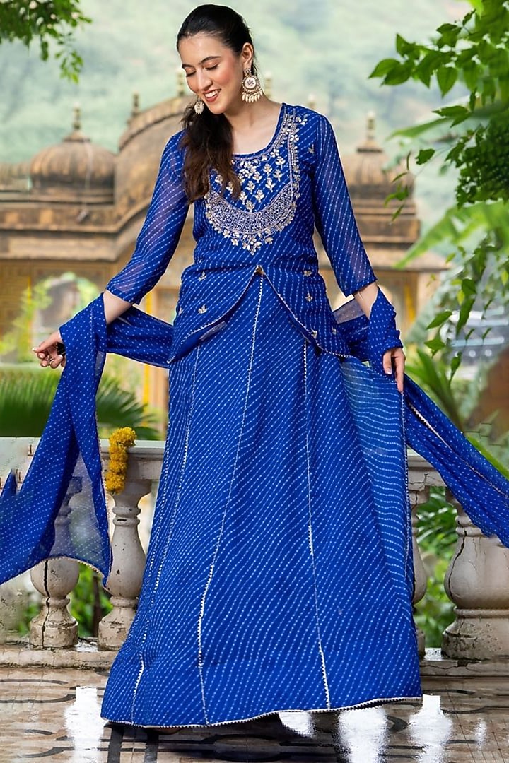 Blue Georgette Bandhani Lehenga Set by House Of Jamoti at Pernia's Pop Up Shop
