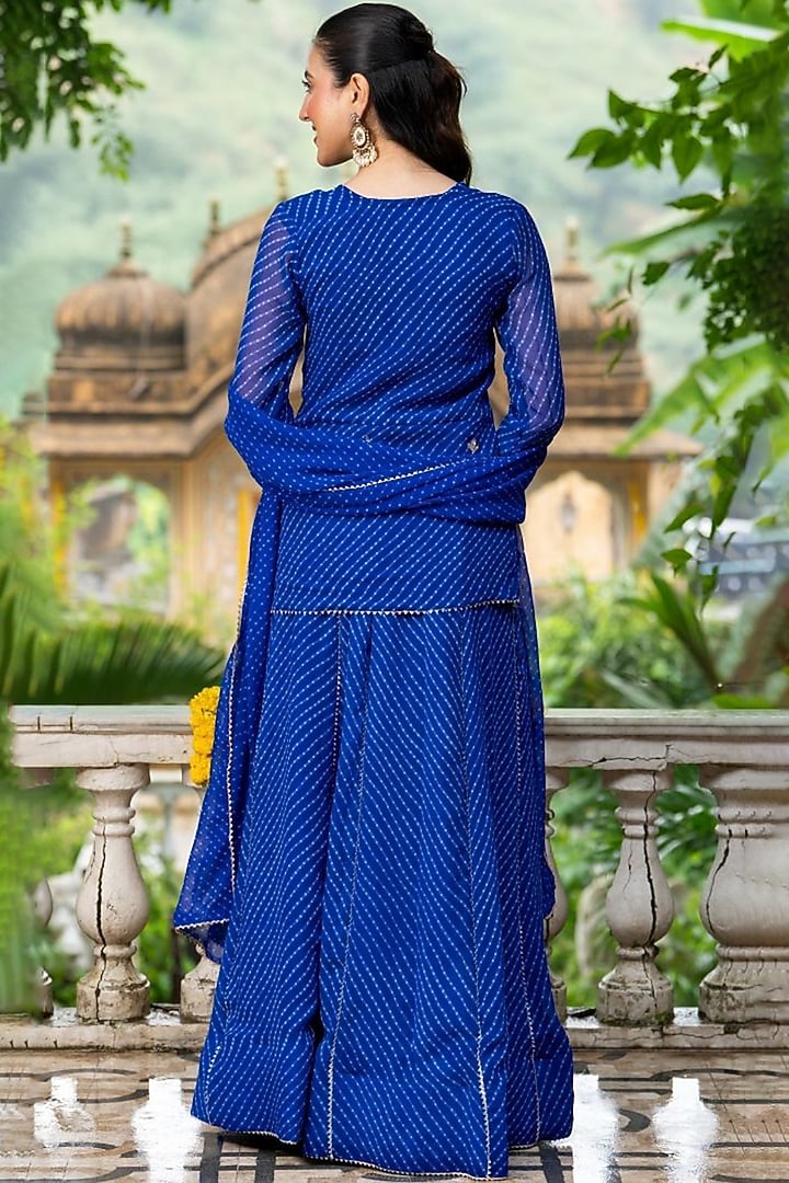 Blue Georgette Bandhani Lehenga Set by House Of Jamoti at Pernia's Pop Up Shop