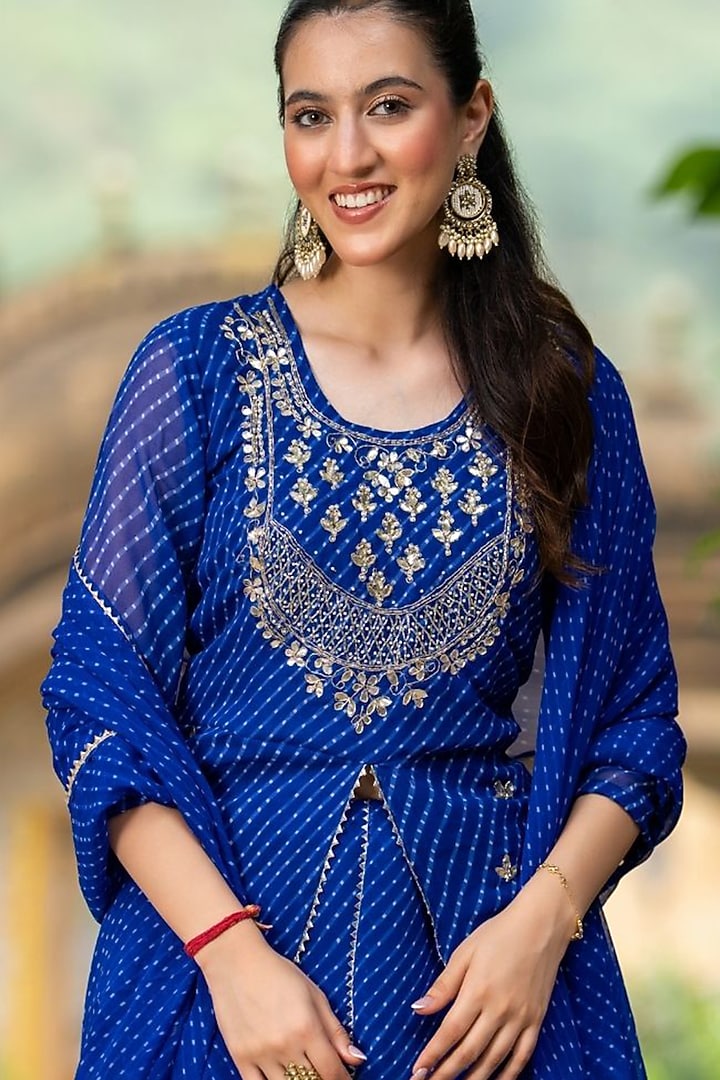 Blue Georgette Bandhani Lehenga Set by House Of Jamoti at Pernia's Pop Up Shop