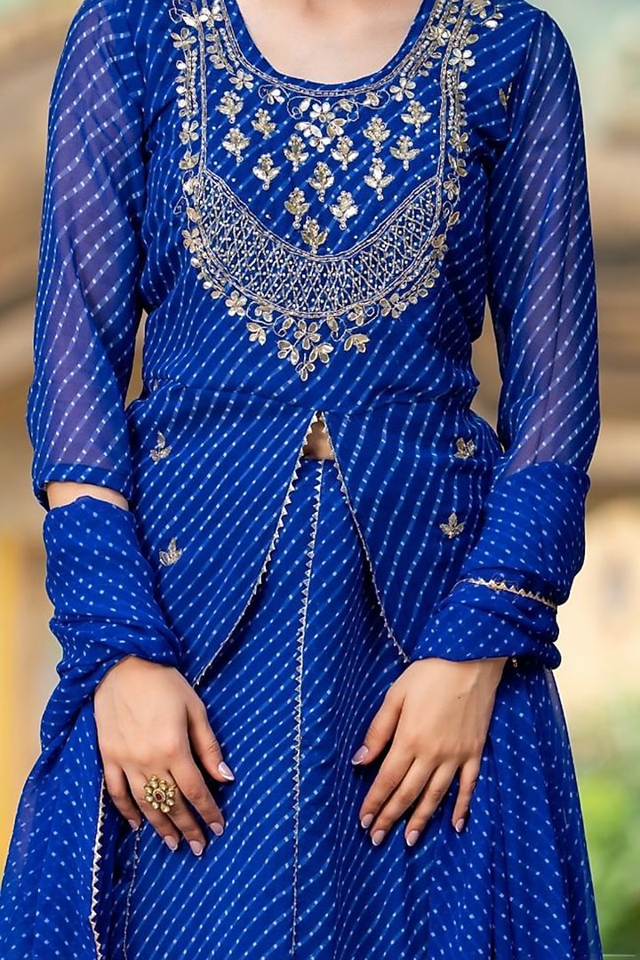 Blue Georgette Bandhani Lehenga Set by House Of Jamoti at Pernia's Pop Up Shop