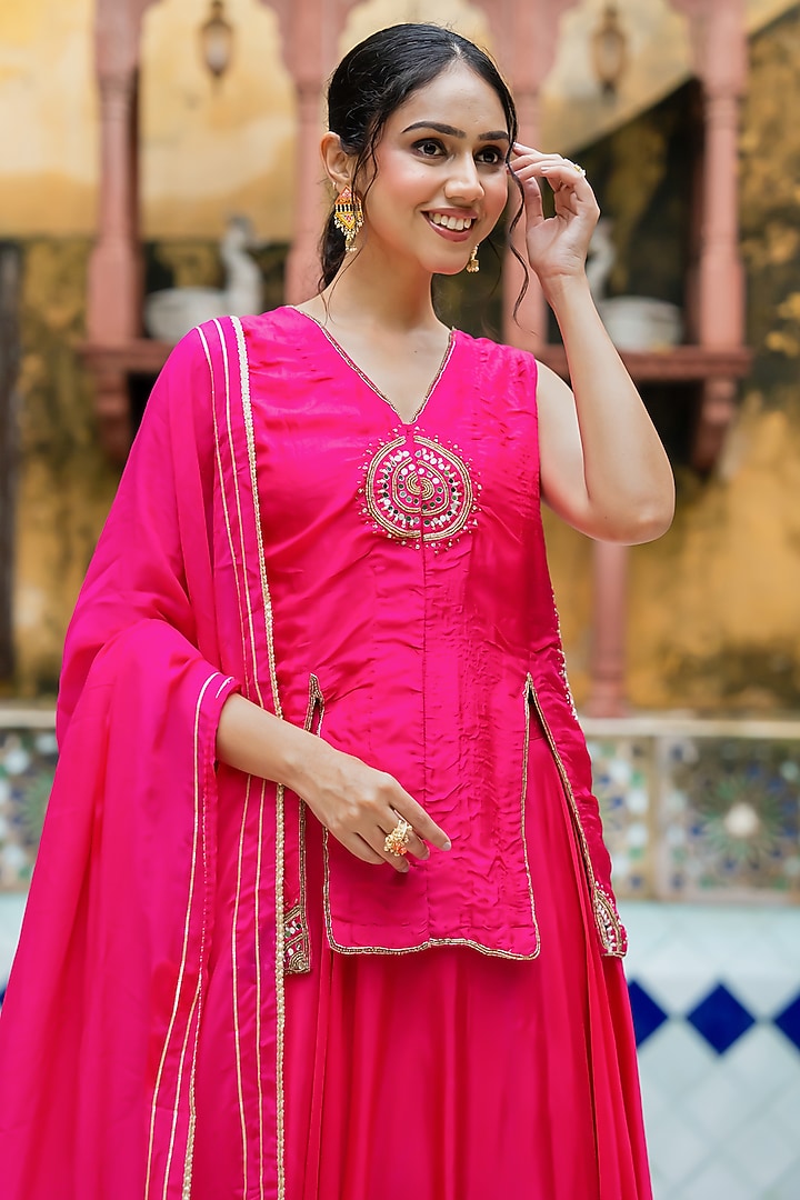 Rani Pink Upada Silk Handwork Lehenga Set by House Of Jamoti at Pernia's Pop Up Shop