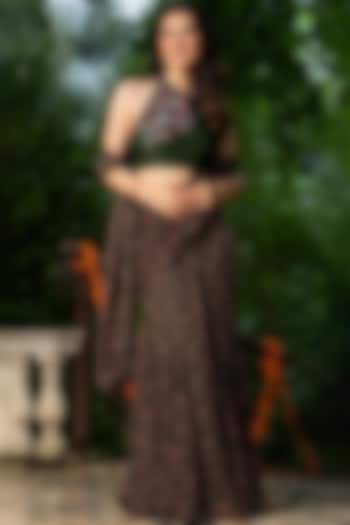 Green Upada Silk & Organza Handwork Draped Festive Saree Set by House Of Jamoti at Pernia's Pop Up Shop