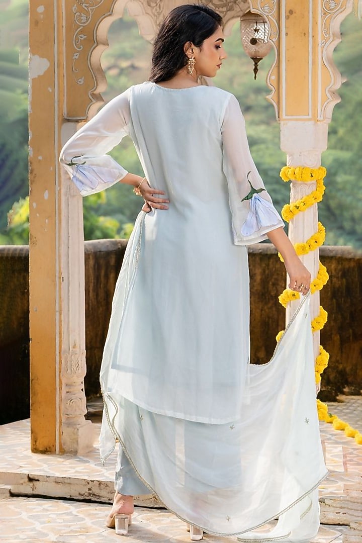 Serene Sky Blue Organza Handwork Kurta Set by House Of Jamoti at Pernia's Pop Up Shop