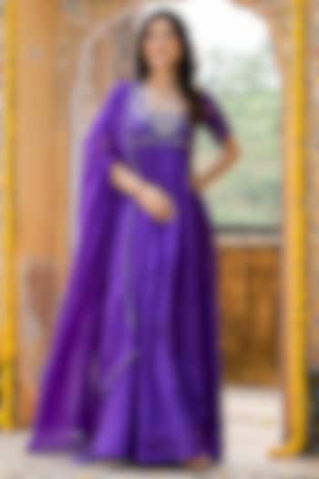 Purple Upada Silk Handwork Anarkali Set by House Of Jamoti at Pernia's Pop Up Shop