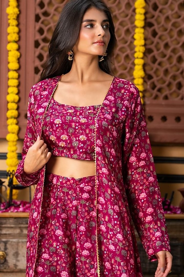 Wine Upada Silk Aari Handwork Jacket Set by House Of Jamoti at Pernia's Pop Up Shop
