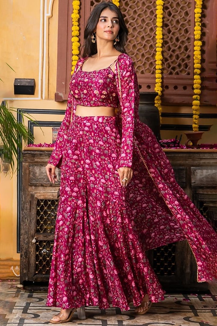 Wine Upada Silk Aari Handwork Jacket Set by House Of Jamoti at Pernia's Pop Up Shop