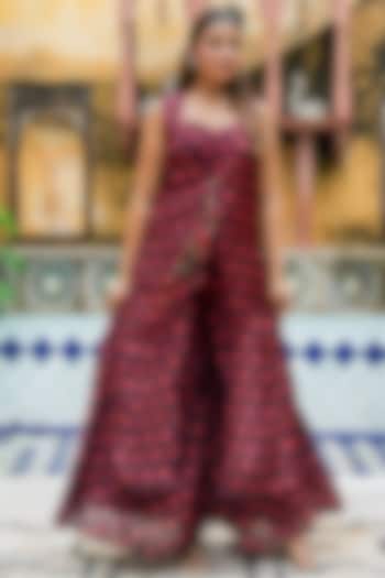 Wine Upada Silk Jacket Set by House Of Jamoti at Pernia's Pop Up Shop