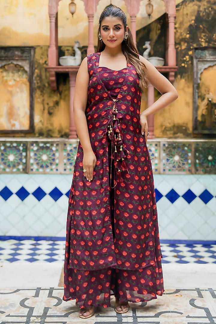 Wine Upada Silk Jacket Set by House Of Jamoti at Pernia's Pop Up Shop