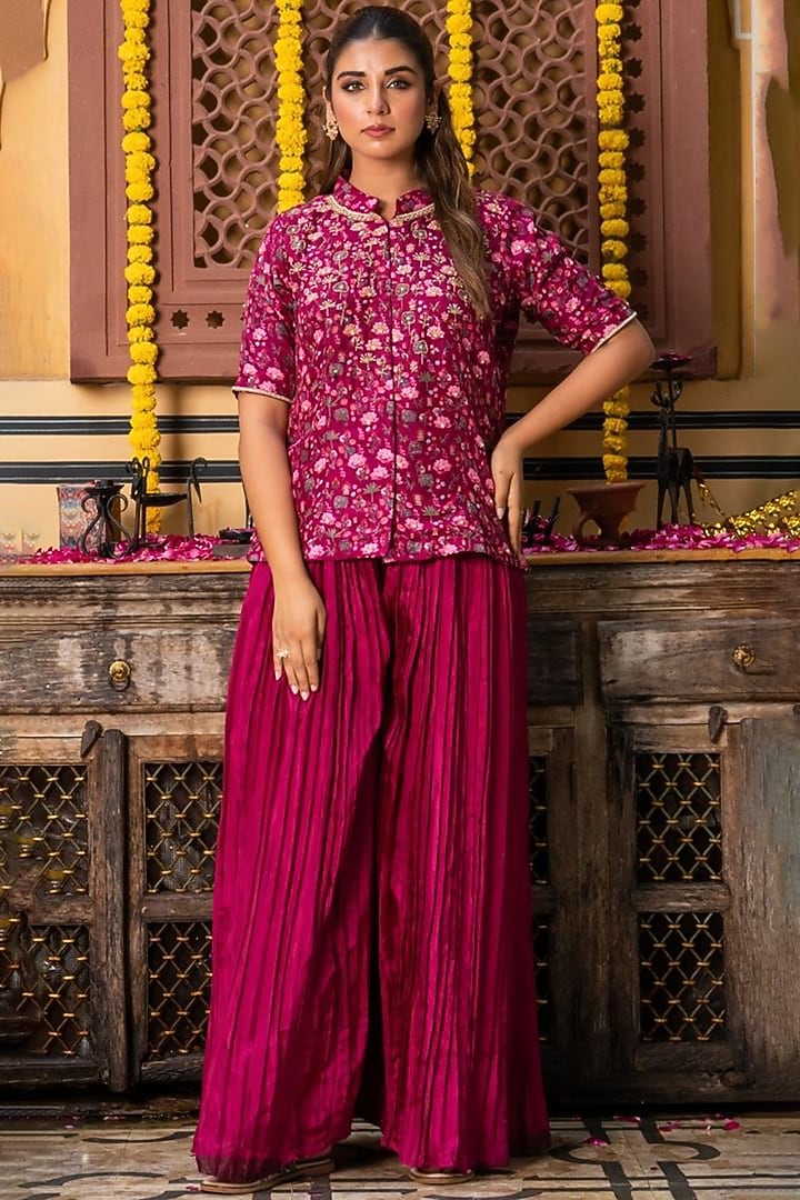 Wine Upada Silk Handwork Co-Ord Set by House Of Jamoti at Pernia's Pop Up Shop